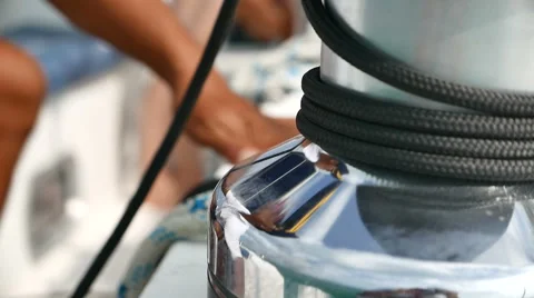 Man sailing pulling ropes. Stock Footage 68265093