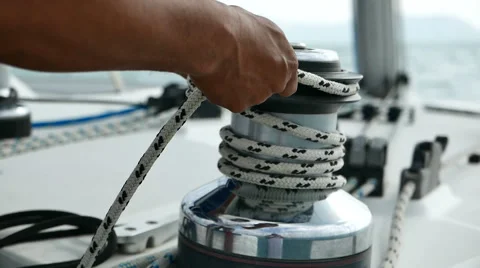 Man sailing pulling ropes. Stock Footage 68274950