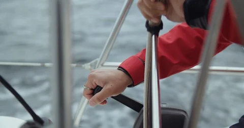 Man sailing on a sailing boat Stock Footage 129737798