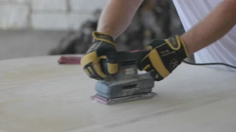 Man Sanding a Table Stock Footage 65138552