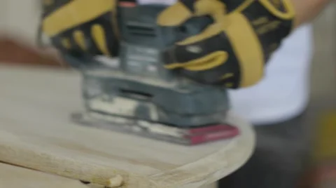 Man Sanding a Table Stock Footage 65138727