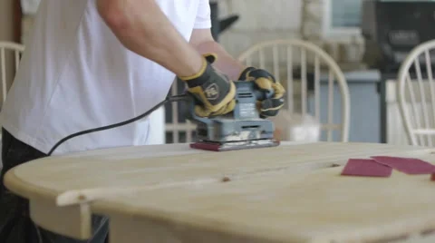 Man Sanding a Table Stock Footage 65139017