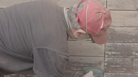 Man Sanding Wooded Wall Using Hand Sander In Slowmotion Stock Footage 116563305