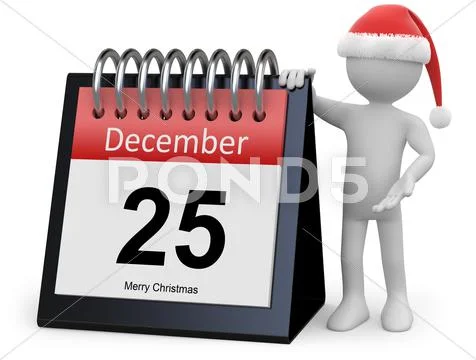 Man with santa hat leaning on a huge calendar Stock Illustration