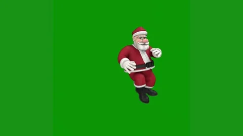 Man santa suit is flying through air running green screen claus standing front Video stock 314064623
