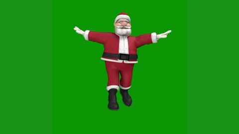 Man santa suit is flying through air claus green screen jumping animated Stock Footage 314064702