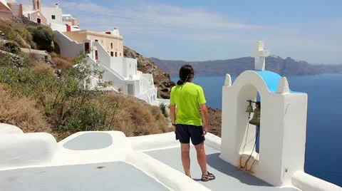 Man on Santorini Stock Footage 24633616