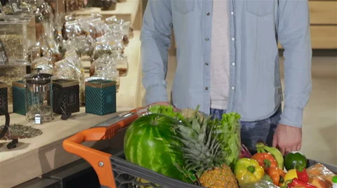 Man satisfied with hypermarket Stock Footage