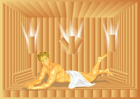Man in sauna Stock Illustration