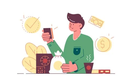 Man saving money Stock Illustration
