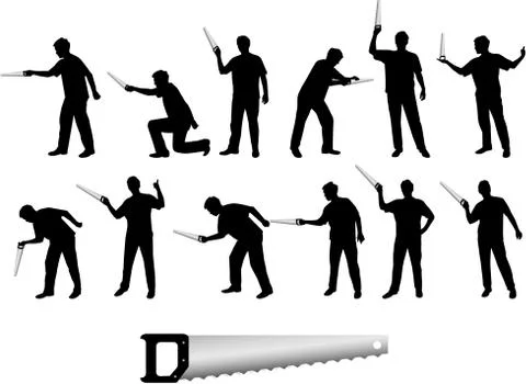 Man with saw silhouettes Stock Illustration