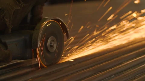 Man Saws Grinder Metal Face is Not Seen Stock Footage 68508142