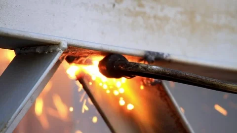 Man saws with a welding machine metal Video stock 77235707