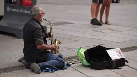 The man with saxophone Stock Footage 61570822