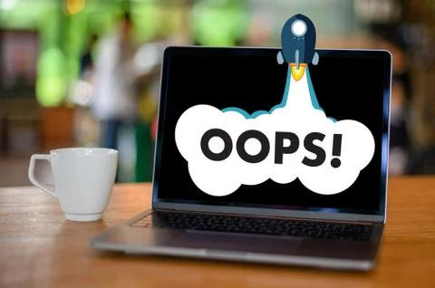 Man say OOPS using a computer to work Laptop, advertising to amazement backgr Stock Photos