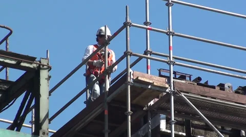 Man on scaffolding safety equipment Stock Footage 34368853