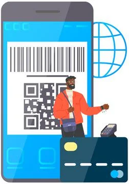 Man scanning barcode to pay online. Code for cashless payments with online Stock Illustration