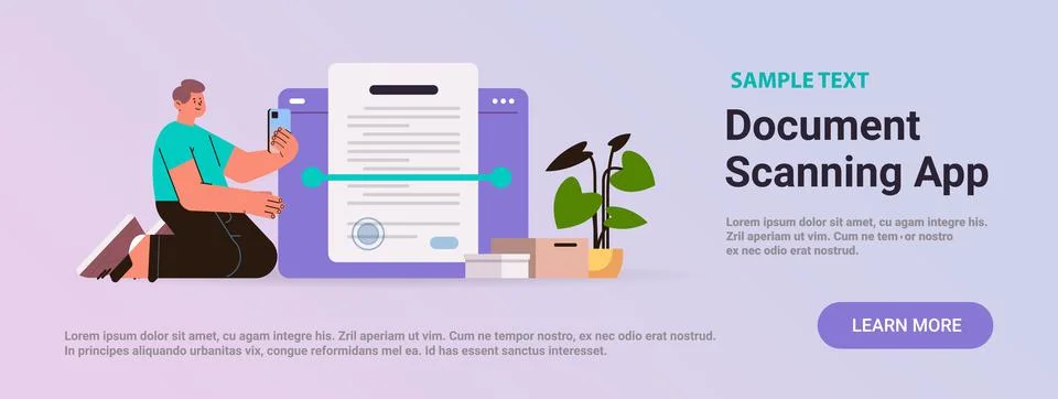 Man scanning document in mobile app text recognition concept horizontal copy Illustrazione stock
