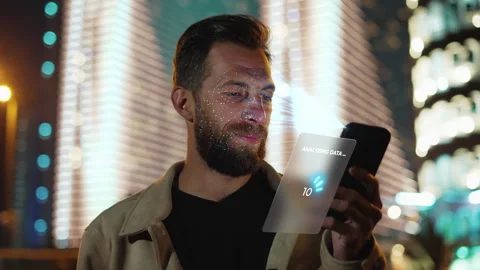 Man Scanning Face with Smartphone for Biometric ID Verification Stock Footage 346752721