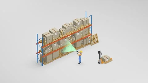 Man scanning inventory in a warehouse. Warehouse Management. Isometric. 4k  Stock Footage 260949567