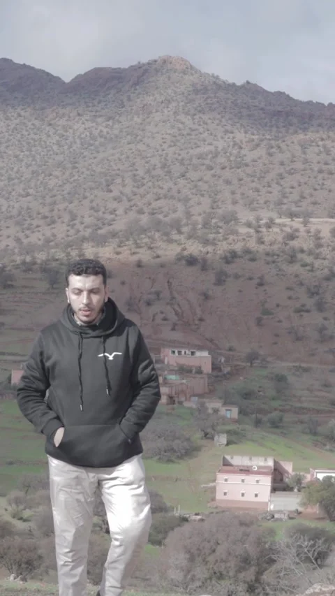 Man Scanning Mountain Village View, Ait Issafen, Morocco Stock Footage 332772019