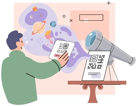 Man scanning qr code for payment via smartphone. Quick response system 스톡 일러스트