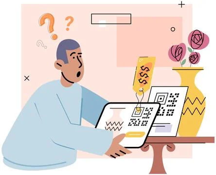 Man scanning qr code for payment via smartphone. Quick response system Stock Illustration