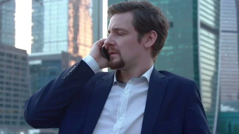 The Man Is Scared Of Talking On The Phone Stock Footage 75399127