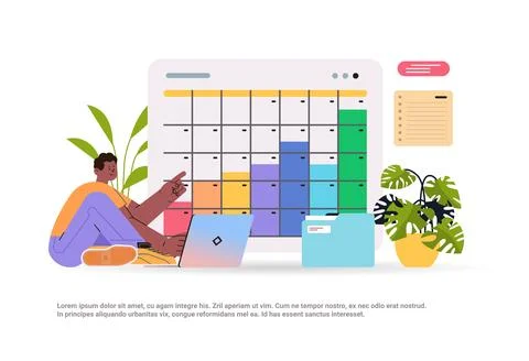 Man scheduling job project time management access grades and progress reports Stock Illustration