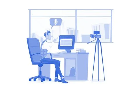Man Scheduling A Podcast Release Date Stock Illustration