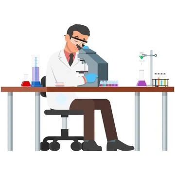 Man scientist microscope at laboratory vector isolated on white Illustrazione stock