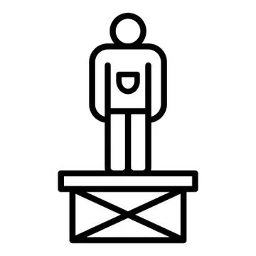 Man on scissors platform icon, outline style Stock Illustration