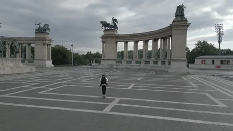 Man on scooter in cold Budapest part 3 Stock Footage 277876437