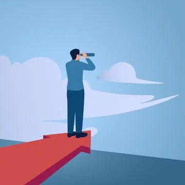 A man scopes the sky above an arrow, an illustration for vision. Stock Illustration