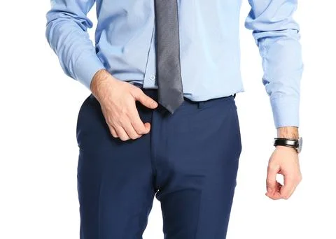 Man scratching crotch on white background, closeup. Annoying itch Stock Photos