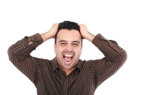 Man screaming at the camera, close up head and shoulders Stock Photos