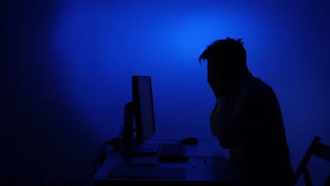 Man screaming at computer, expressing frustration and anger Stock Footage 318982412