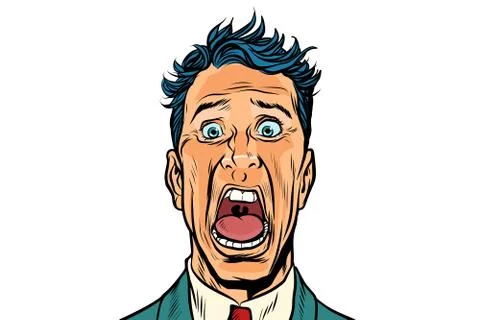 The man screams in horror isolated on white background 库存插图