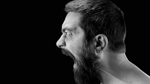 Man screams loud in slow motion, anger emotions and frustration. Stock Footage 157601795