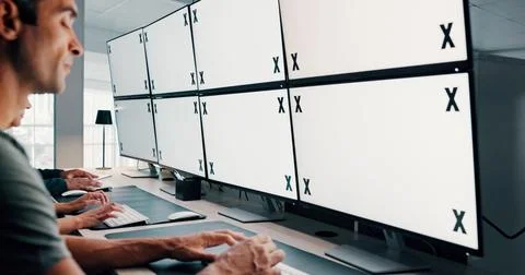 Man, screen or space on computer in data center for trading, finance or stock Stock Photos