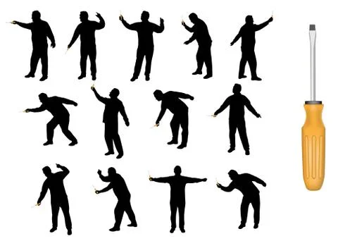 Man with screwdriver silhouettes Stock Illustration