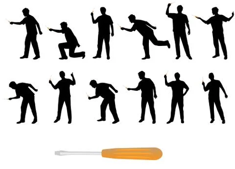 Man with screwdriver vector silhouettes Stock Illustration