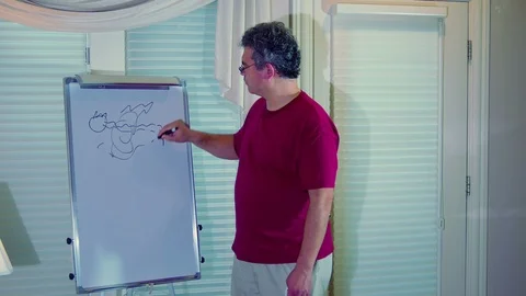 Man scribbling nonsense on whiteboard Stock Footage 97673390