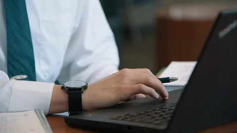 Man Scrolling on Laptop Trackpad Stock Footage 86881314