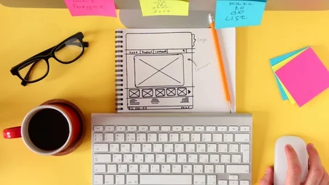 Man scrolling the mouse and drink coffee. Vídeo Stock 72428569