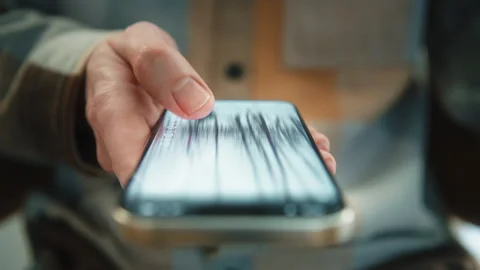 Man scrolling social media feed on smartphone. Swipe motion blur phone screen Stock Footage 328199748