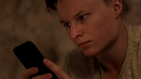 Man scrolling through his smartphone, Close up Stock Footage 97896809