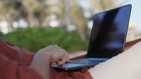 Man is scrolling touchpad on laptop Stock Footage 127566328