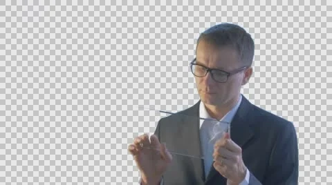 Man Scrolls a Tablet Sighs Disappointed Man Walks Away Businessman With Virtual Stock Footage 61161853