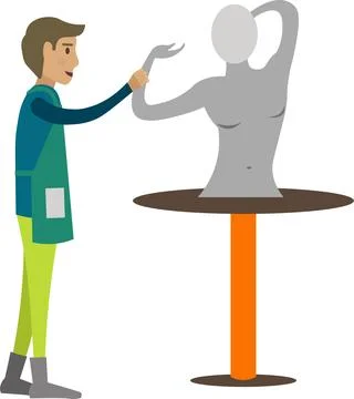 Man sculptor creating statue vector icon isolated on white Stock Illustration